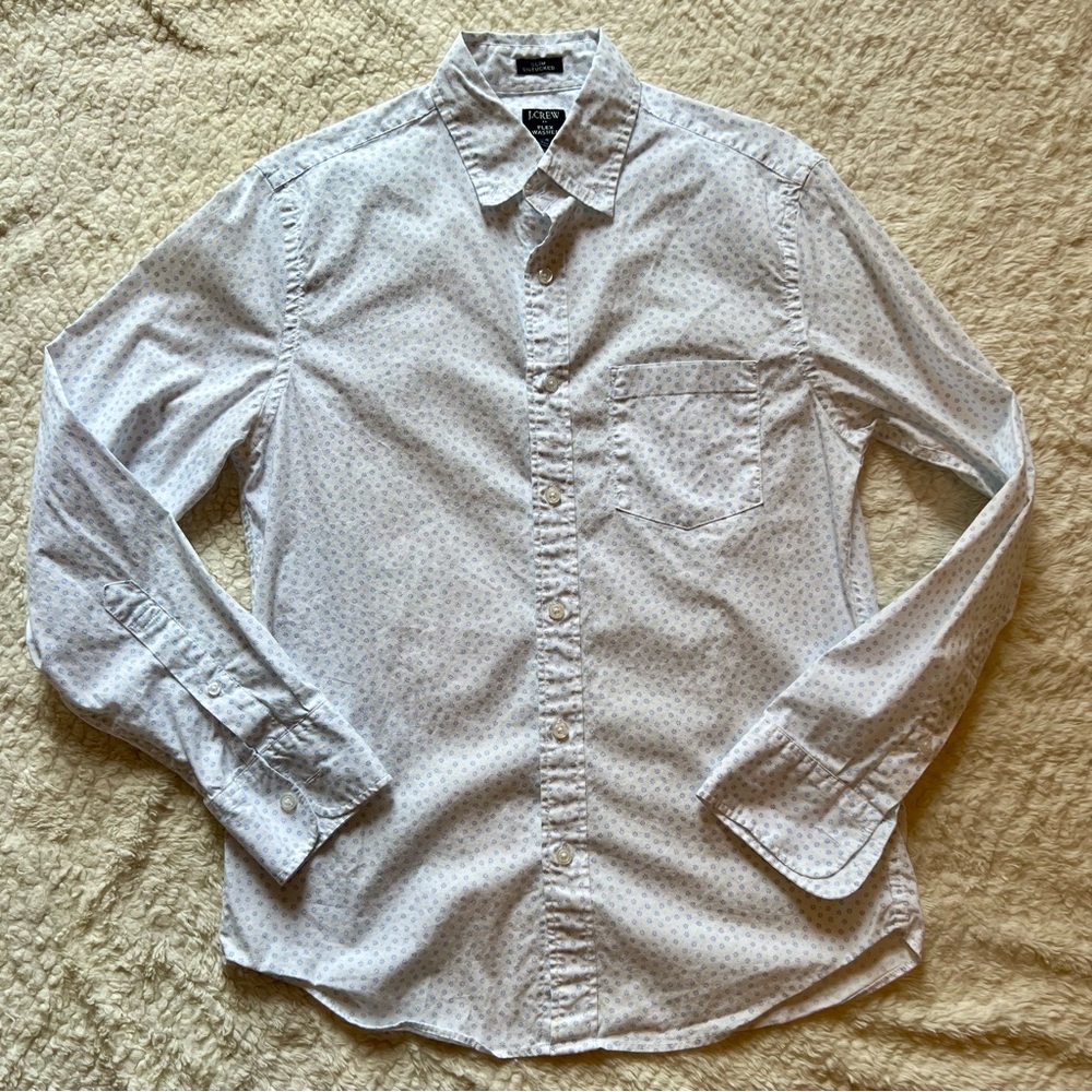 J. Crew | Re-Imagined Flex-Wahed Slim Untucked White Blue Pattern Button-Down S